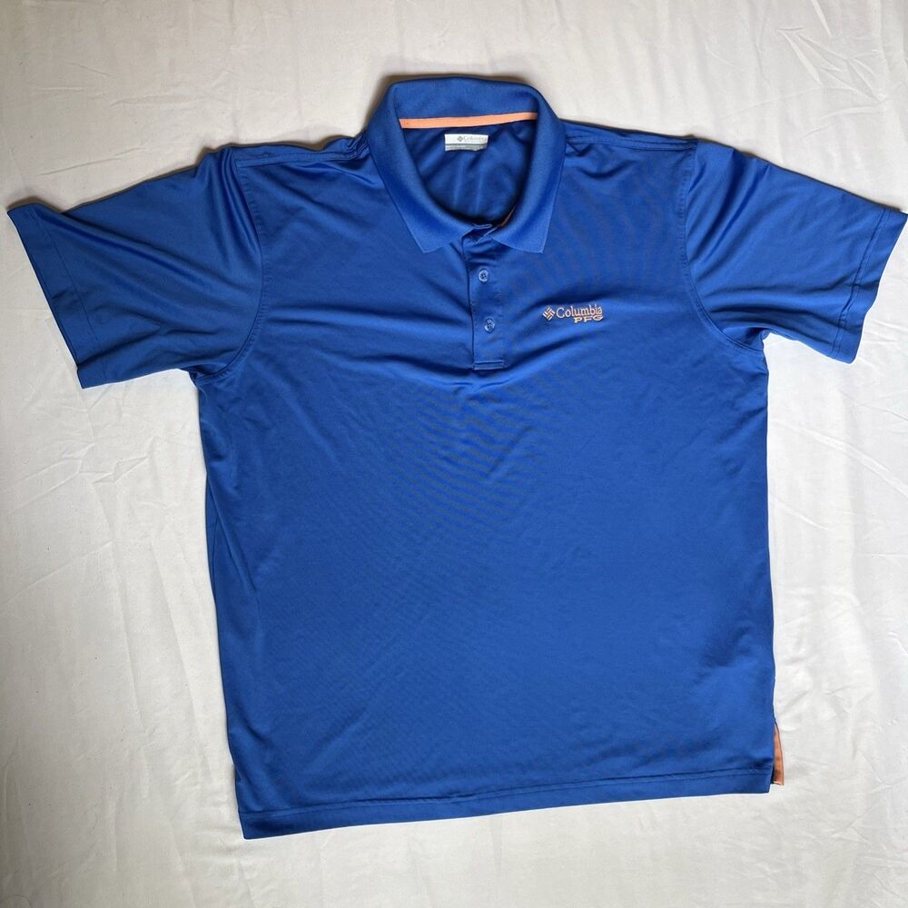 Columbia PFG Shirt Mens Large Blue Polo Shirt Performance Stretch Fishing